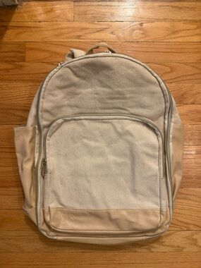 BEIS Cream Canvas Backpack with Tan Accents